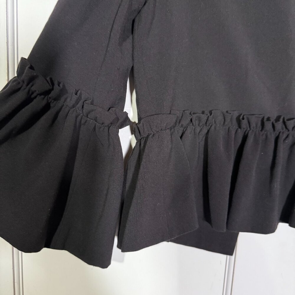 Eliza J Bell Sleeve Open Front Blazer Cropped Black Size 4 Ruffle Office Siren - Picture 8 of 10